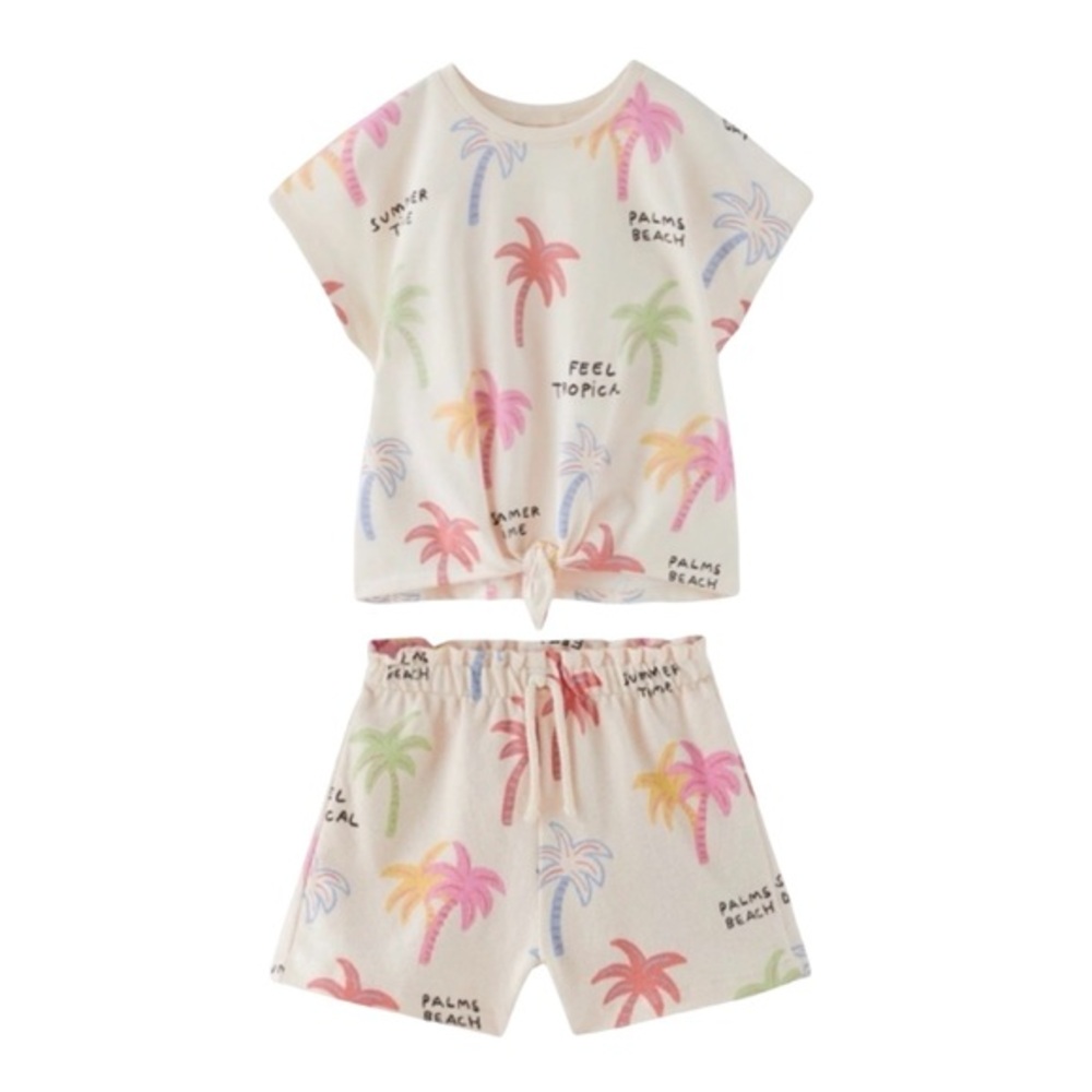 ZARA KIDS PALM TREE T-SHIRT AND PLUSH SHORTS